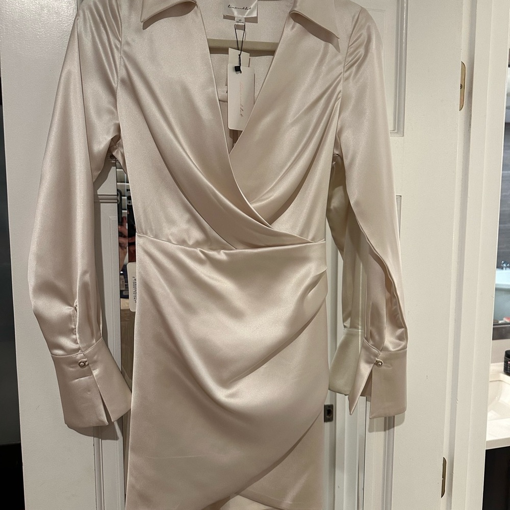 Sophisticated Cream Satin Wrap Dress